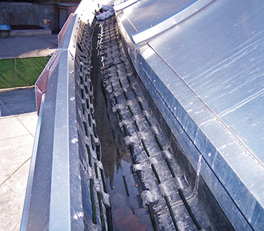 Heated gutters in a large commercial facility.